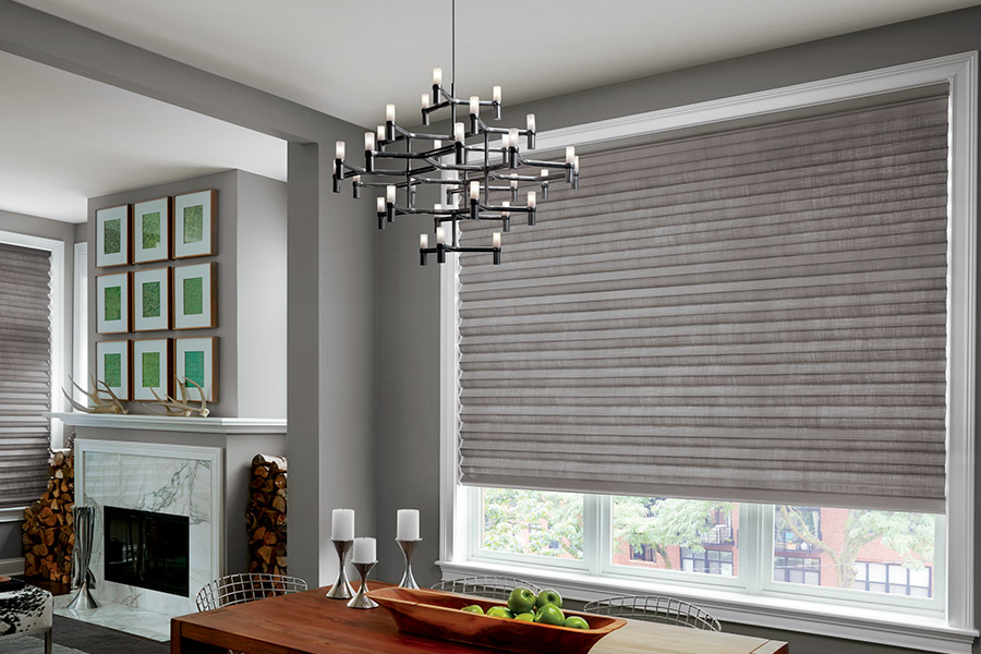 With so many hues to choose from, it's easy to find cellular shades to match your decor. Gray cellular shades in a great room