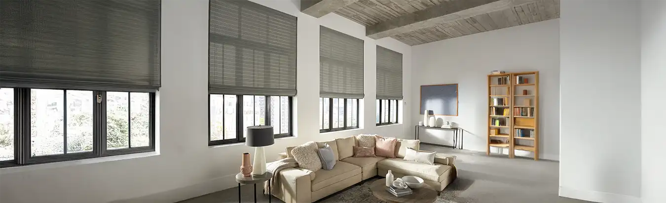 Woven shades in a large living room