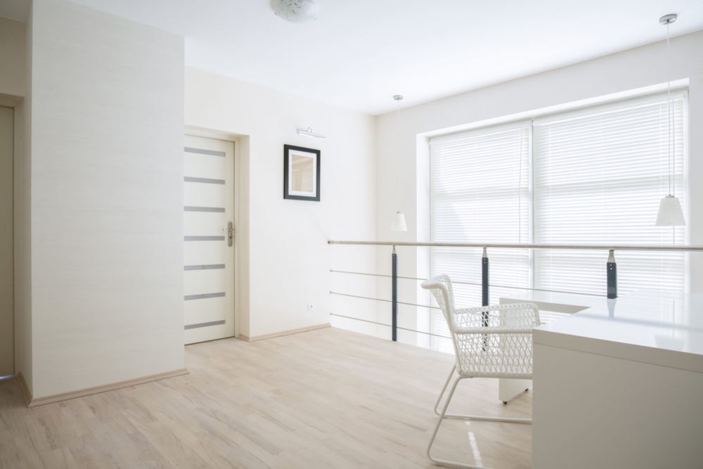 Faux wood blinds in a loft