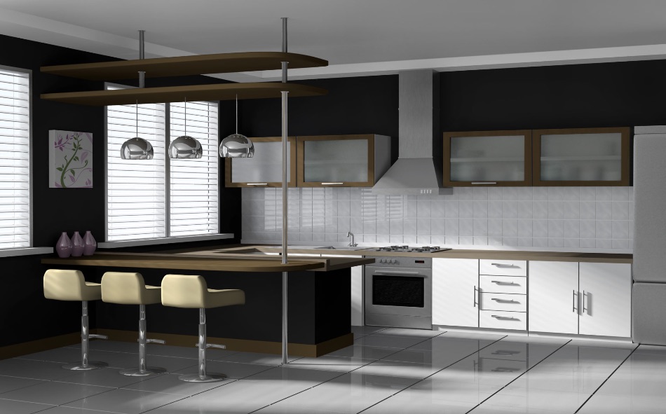 Faux wood blinds in a modern kitchen