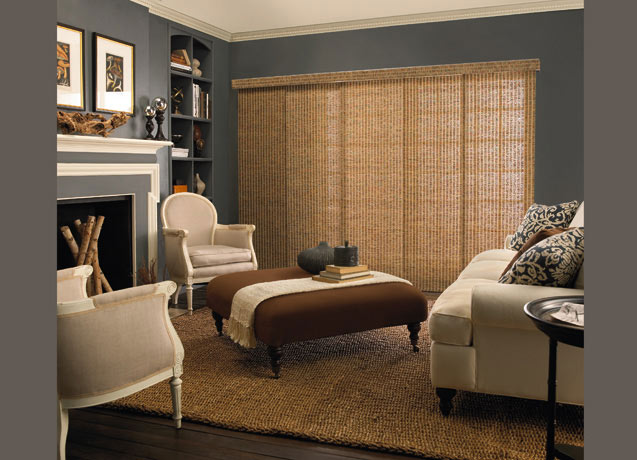 Woven shades in a traditional family room